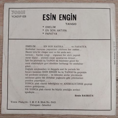 ESİN ENGİN -  EMELİM 45LİK PLAK