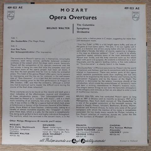 Bruno Walter, Columbia Symphony Orchestra – W. A. Mozart 45LİK PLAK