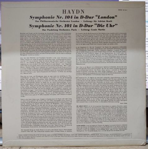 Haydn* - London Philharmonic Orchestra, Sir Adrian Boult / Pasdeloup Orchestra, Paris*, Louis Martin – Symphony N° 104 In D Major “London” / Symphony N° 101 In D Major “Clock” LP PLAK