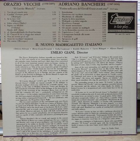 Orazio Vecchi / Adriano Banchieri - Il Nuovo Madrigaletto Italiano, Emilio Giani  LP PLAK