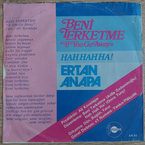 ERTAN ANAPA - BENİ TERKETME 45LİK PLAK