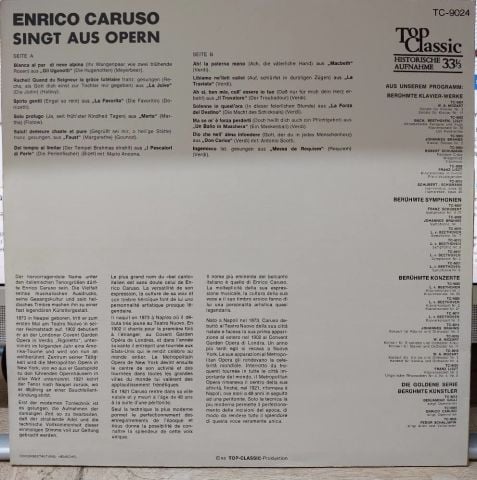 Enrico Caruso – Enrico Caruso Singt Aus Opern LP PLAK