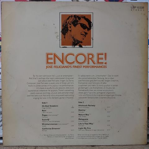 José Feliciano – Encore! José Feliciano's Finest Performances LP PLAK