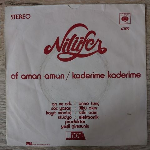 Nilüfer – Of Aman Aman / Kaderime Kaderime 45LİK PLAK