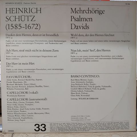 Heinrich Schütz – Psalmen Davids LP PLAK