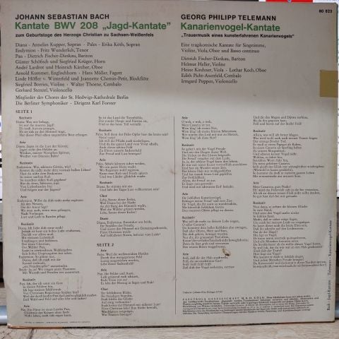 Berliner Symphoniker, Karl Forster, Dietrich Fischer-Dieskau, Fritz Wunderlich, Annelies Kupper, Erika Köth, J.S. Bach* / Telemann LP PLAK