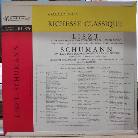 Liszt, Schumann, Orchestre De La Société Des Concerts De Vienne LP PLAK