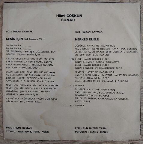 Özkan Kaymak – Senin İçin (24 Temmuz 19..) / Herkes Elele 45LİK PLAK