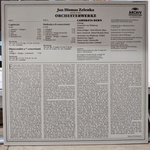 Jan Dismas Zelenka Heinz Holliger, Hans Elhorst, Barry Tuckwell LP PLAK