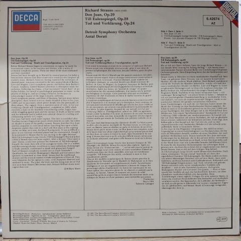 Richard Strauss, Detroit Symphony Orchestra - Antal Dorati LP PLAK