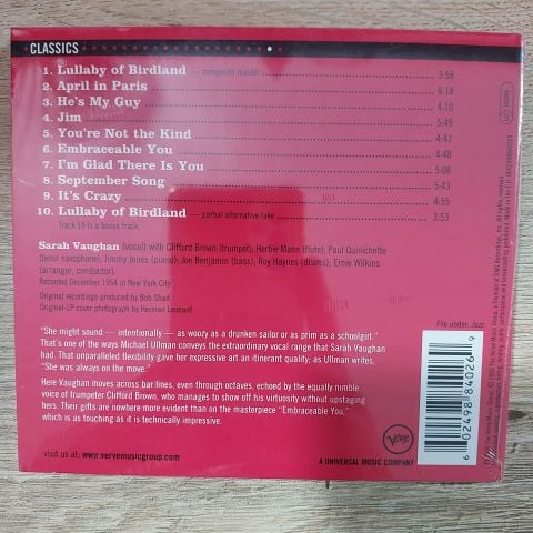 SARAH VAUGHAN - CLASSICS CD