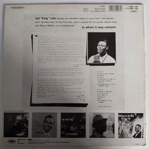 Nat ''King'' Cole* – To Whom It May Concern LP PLAK