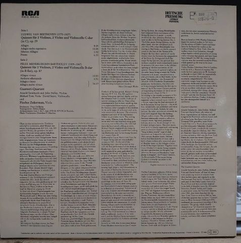 Guarneri Quartett* & Pinchas Zukerman - Beethoven* / Mendelssohn-Bartholdy* – Quintett C-dur, Op. 29 / Quintett B-dur, Op. 87 LP PLAK