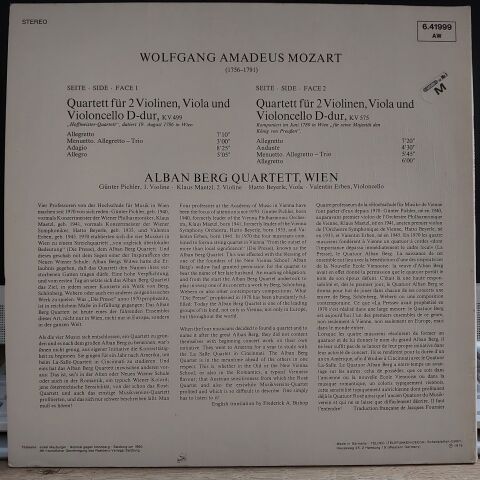 Wolfgang Amadeus Mozart, Alban Berg Quartett – Streichquartette · String Quartets Nr.20 KV 499 & Nr.21 KV 575 LP PLAK