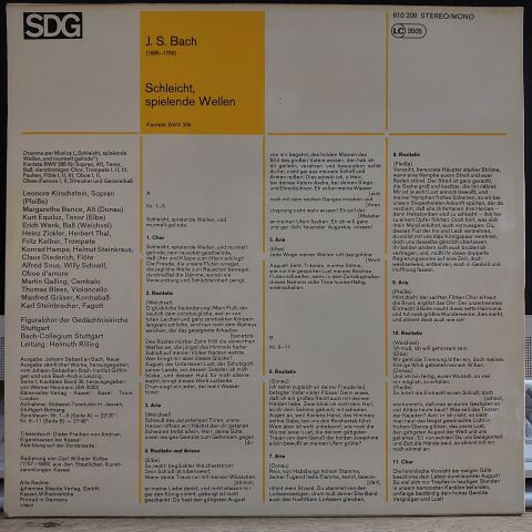 Johann Sebastian Bach - Helmuth Rilling - Bach-Collegium Stuttgart* - Figuralchor Of The Gedächtniskirche Stuttgart* – Schleicht, Spielende Wellen Nr.1-11 Kantate BWV 206 LP PLAK