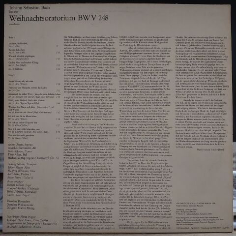 Bach, Arleen Augér, Annelies Burmeister, Peter Schreier, Theo Adam, Dresdner Kreuzchor, Dresdner Philharmonie, Martin Flämig LP PLAK