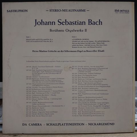 J. S. Bach - Heinz Markus Göttsche – Berühmte Orgelwerke II (Heinz Markus Göttsche An Der Silbermann-Orgel Zu Bouxviller) LP PLAK