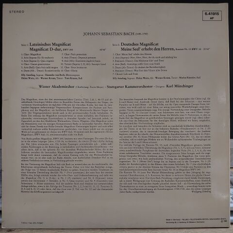Johann Sebastian Bach, Wiener Akademiechor*, Stuttgarter Kammerorchester, Karl Münchinger – Lateinisches & Deutsches Magnificat LP PLAK