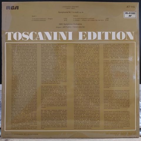 Johannes Brahms / NBC Symphony Orchestra – Symphonie Nr. 1 C-Moll LP PLAK