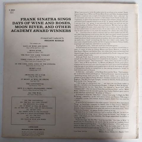 Frank Sinatra – Sings Days Of Wine And Roses, Moon River, And Other Academy Award Winners LP PLAK
