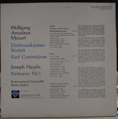 Wolfgang Amadeus Mozart, Joseph Haydn, Kammermusik-Ensemble Baden-Baden LP PLAK