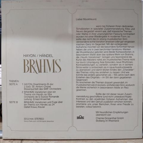 Brahm , Haydn , Händel LP PLAK