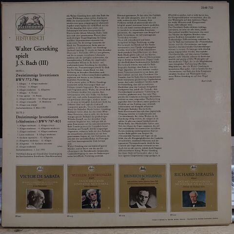 Walter Gieseking Spielt Johann Sebastian Bach – Zweistimmige Inventionen • Dreistimmige Inventionen LP PLAK