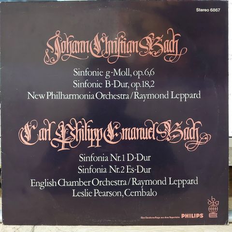 Johann Christian Bach, Carl Philipp Emanuel Bach / Raymond Leppard LP PLAK