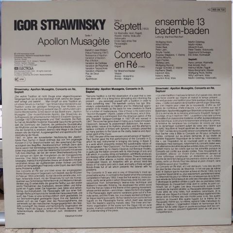 Igor Strawinsky, Ensemble 13 Baden-Baden, Manfred Reichert LP PLAK