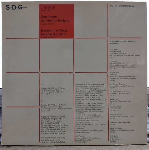 Johann Sebastian Bach – ''Nun komm, der Heiden Heiland'' Kantate BWV 61, ''Bereitet die Wege, bereitet die Bahn'' Kantate BWV 132 LP PLAK