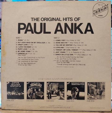 Paul Anka – The Original Hits Of Paul Anka LP PLAK