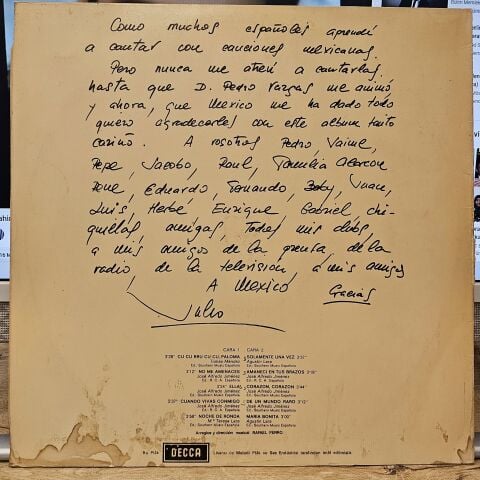 Julio Iglesias – A Mexico LP PLAK