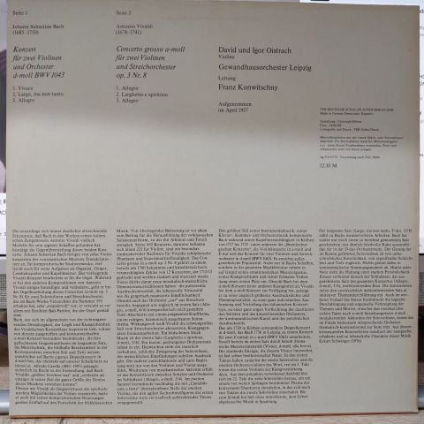 Bach, Vivaldi, David Und Igor Oistrach LP PLAK