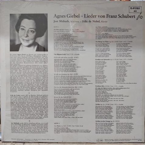 Franz Schubert, Agnes Giebel, Felix de Nobel LP PLAK