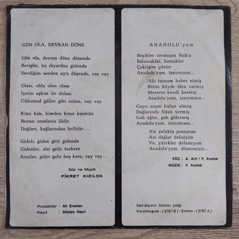 FİKRET KIZILOK - GÜN OLA DEVRAN DÖNE 45LİK PLAK
