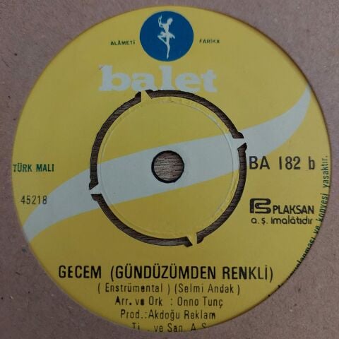 GÖKHAN - GECEM GÜNDÜZÜMDEN RENKLİ 45LİK PLAK