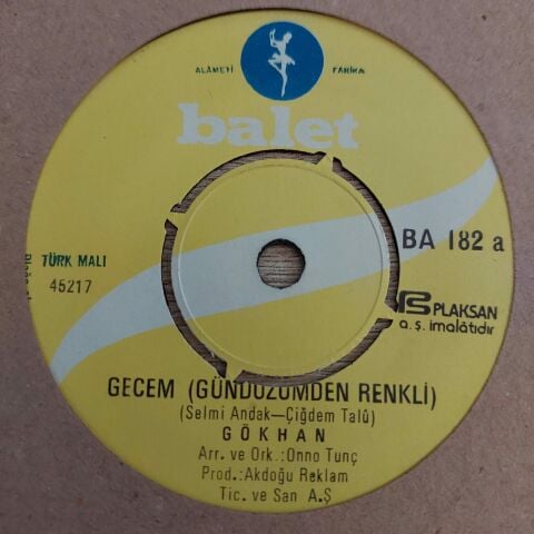 GÖKHAN - GECEM GÜNDÜZÜMDEN RENKLİ 45LİK PLAK