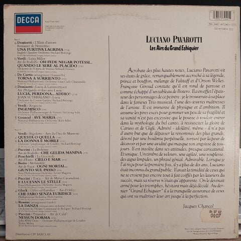 Luciano Pavarotti – Les Airs Du Grand Echiquier LP PLAK