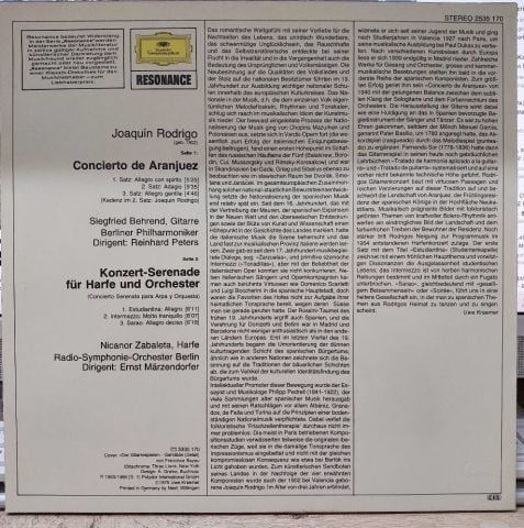 Rodrigo Siegfried Behrend, Nicanor Zabaleta – Concierto De Aranjuez LP PLAK