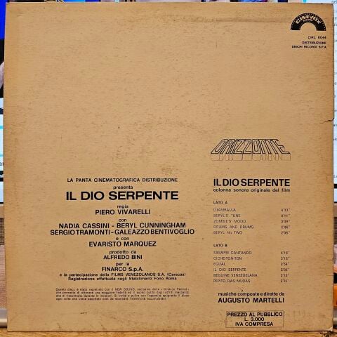 Augusto Martelli – Il Dio Serpente (Colona Sonora Originale Del Film) LP PLAK