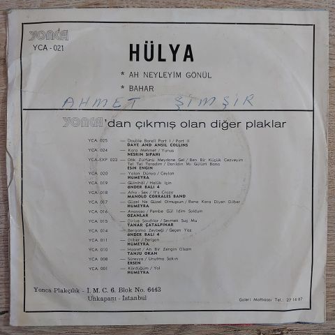HÜLYA - BAHARIN GELDİĞİ 45LİK PLAK