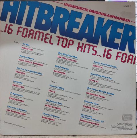 Various – Hitbreaker 1/86 - 16 Formel Top Hits LP PLAK