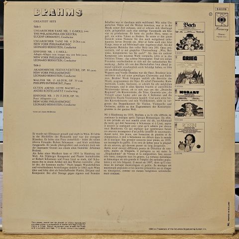 Brahms – Brahms' Greatest Hits LP PLAK