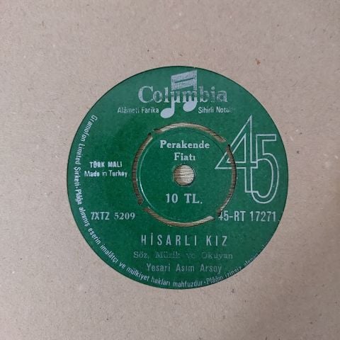 YESARİ ASIM ERSOY - HİSARLI KIZ 45LİK PLAK