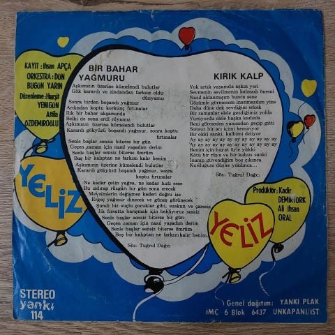 Yeliz – Bir Bahar Yağmuru / Kırıp Kalp 45LİK PLAK