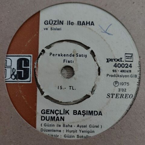 GÜZİN İLE BAHA - GENÇLİK BAŞIMDA DUMAN 45LİK PLAK