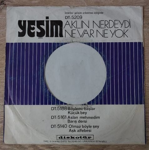Yeşim – Aklın Neredeydi 45LİK PLAK