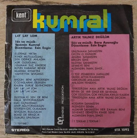 Yasemin Kumral – Lay Lay Lom / Artık Yalnız Değilim 45LİK PLAK