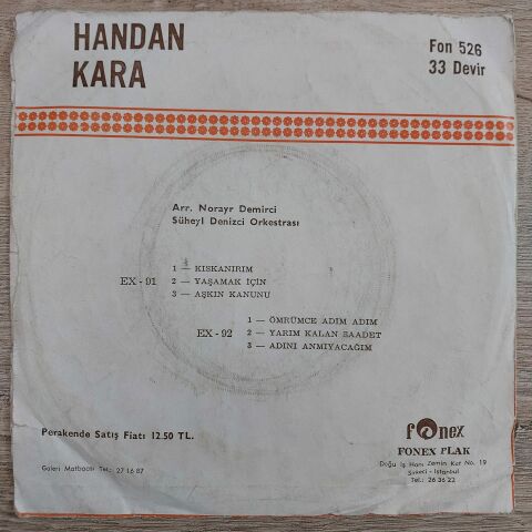 HANDAN KARA - ÖMRÜMCE ADIM ADIM EP 6 ŞARKILIK 45LİK PLAK