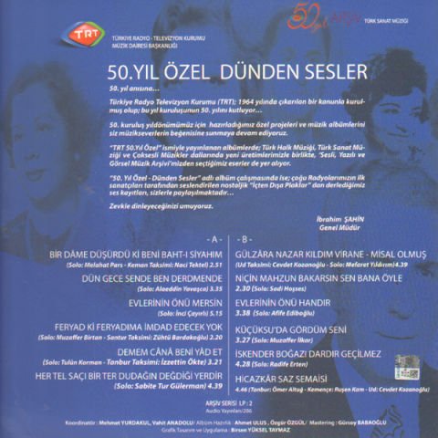 Dünden Sesler (TRT 50. Yıl Özel) Türk Sanat Müziği LP PLAK